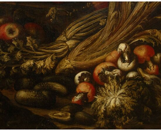 Paolo Paoletti (Padua, around 1671 - Udine, 1735), Still life with vegetables, fruit and mushrooms