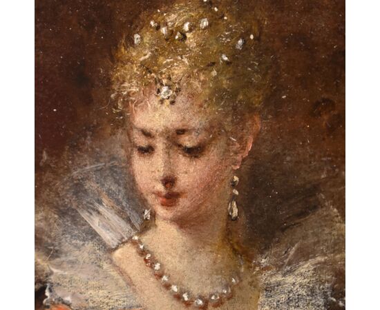 ANTIQUE PAINTINGS OF WOMAN READING, FEMALE PORTRAITS, OIL ON PANEL, NINETEENTH CENTURY (QR684)