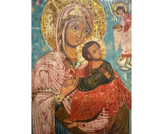 Antica icona russa, XIX dipinta e intagliata, 32x25cm