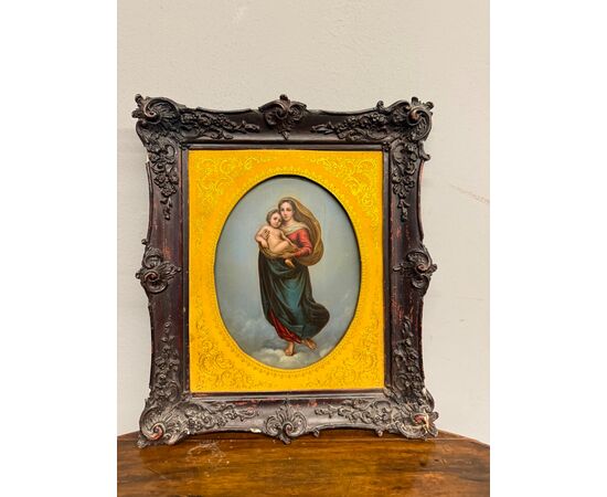 Antique 19th-century oil on copper 'Madonna of San Sisto' 27x22cm