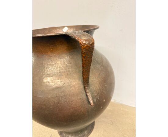 Antique hammered copper amphora or pitcher, two-handled, 18th century, 50x44cm