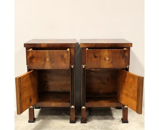 Antique Empire style walnut bedside tables - Italy, 19th century