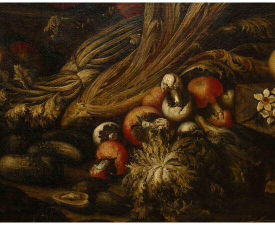 Paolo Paoletti (Padua, around 1671 - Udine, 1735), Still life with vegetables, fruit and mushrooms