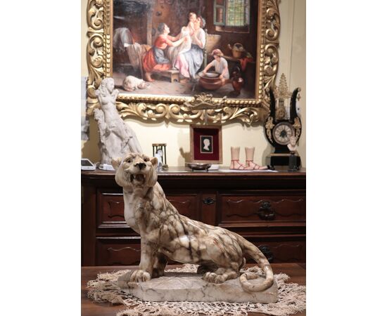 Alabaster animal sculpture: Panther, early 20th century