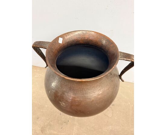 Antique hammered copper amphora or pitcher, two-handled, 18th century, 50x44cm