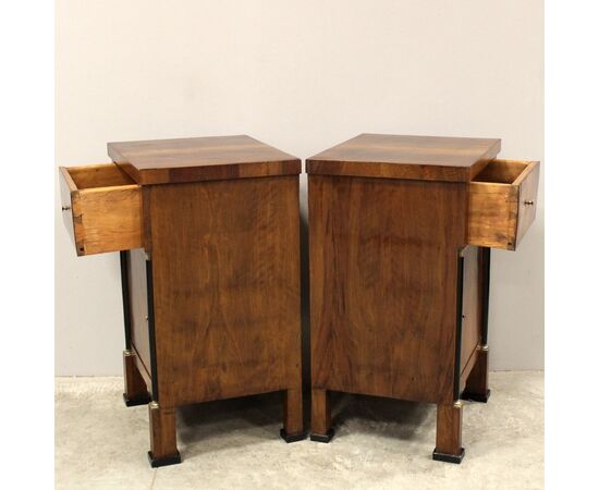 Antique Empire style walnut bedside tables - Italy, 19th century