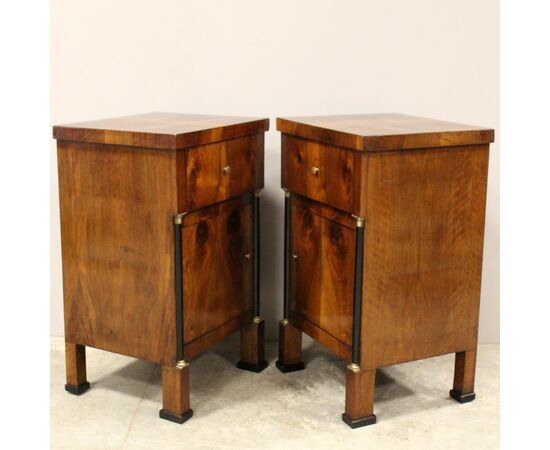 Antique Empire style walnut bedside tables - Italy, 19th century