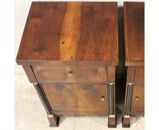 Antique Empire style walnut bedside tables - Italy, 19th century