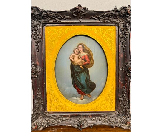 Antique 19th-century oil on copper 'Madonna of San Sisto' 27x22cm