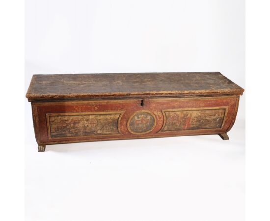 Painted and polychrome decorated wooden chest, Tuscany, 15th century