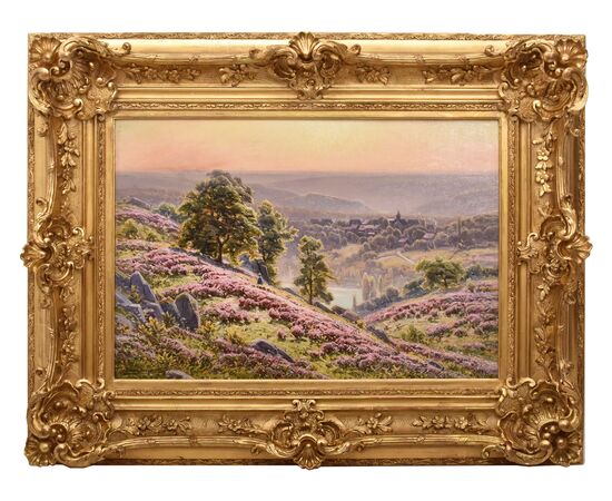 ANTIQUE PAINTINGS LANDSCAPES, CORREZE VALLEY AND VILLAGE, DIDIER POUGET, OIL ON CANVAS. (QP658)