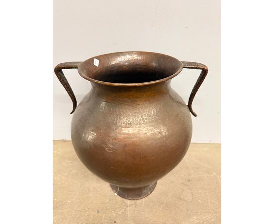 Antique hammered copper amphora or pitcher, two-handled, 18th century, 50x44cm