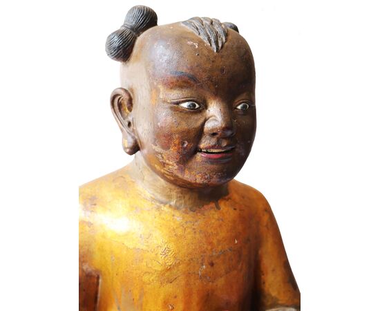 Pair of carved and lacquered wooden sculptures, China, Qing Dynasty, Guangxu period (1871-1908)