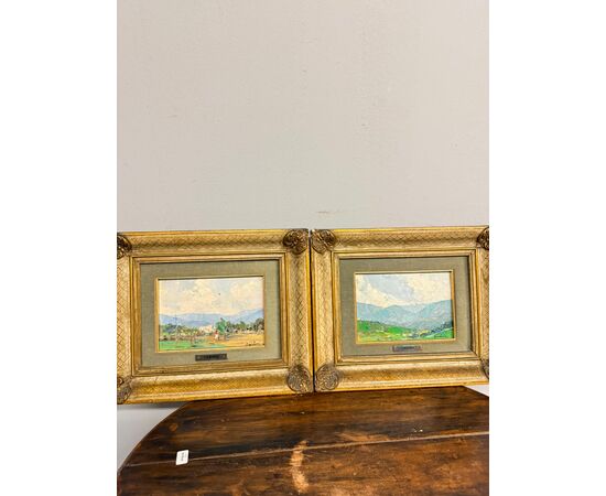 Coppia di dipinti '900 paesaggio francesi firmati Sarinè, 33x27cm
