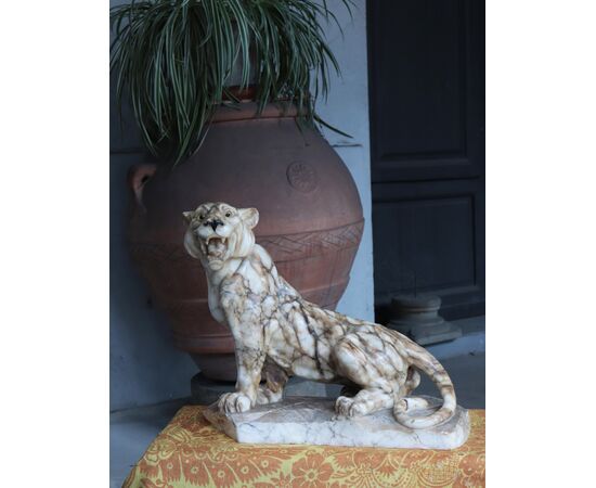 Alabaster animal sculpture: Panther, early 20th century