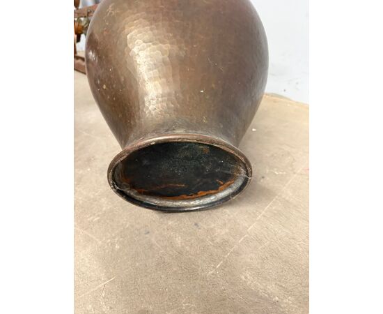 Antique hammered copper amphora or pitcher, two-handled, 18th century, 50x44cm