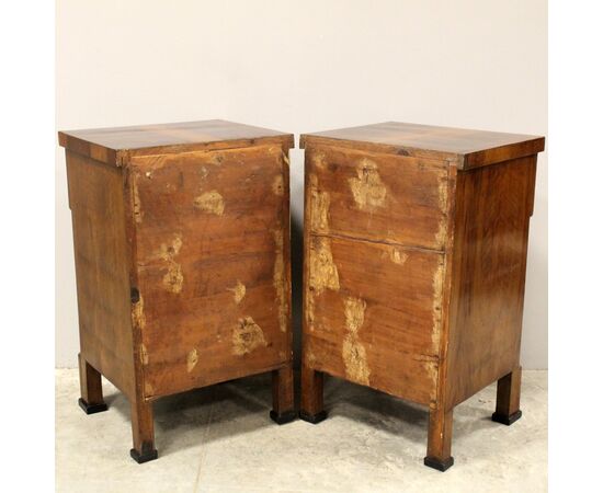 Antique Empire style walnut bedside tables - Italy, 19th century