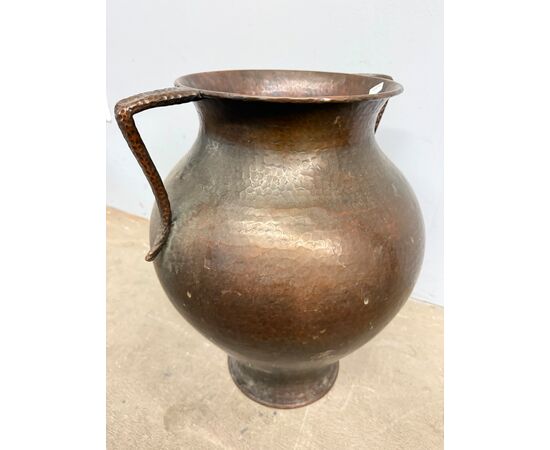 Antique hammered copper amphora or pitcher, two-handled, 18th century, 50x44cm