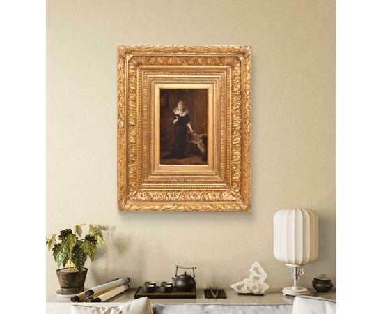 ANTIQUE PAINTINGS OF WOMAN READING, FEMALE PORTRAITS, OIL ON PANEL, NINETEENTH CENTURY (QR684)