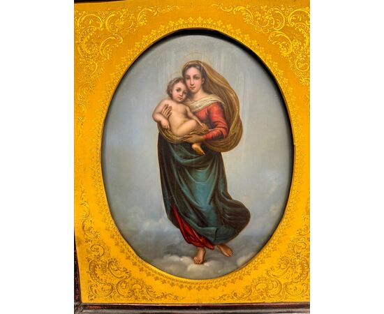 Antique 19th-century oil on copper 'Madonna of San Sisto' 27x22cm