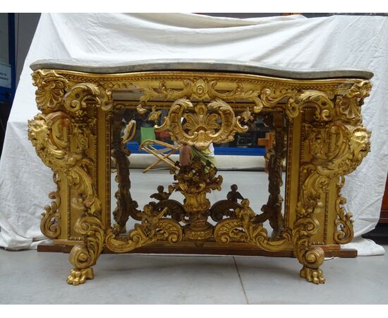Importante consolle in gesso e legno dorato Piemonte primi 1800 Torino