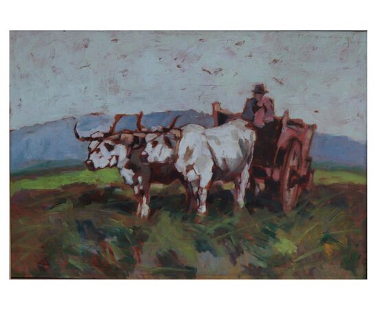Carlo Domenici - (Livorno 1897 - 1981) Carro con buoi