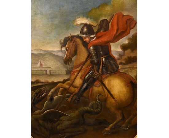 Saint George slays the Dragon, Follower of Raffaello Sanzio (Urbino, 1483 – Rome, 1520), 17th-18th century