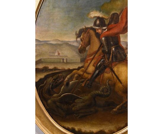 Saint George slays the Dragon, Follower of Raffaello Sanzio (Urbino, 1483 – Rome, 1520), 17th-18th century