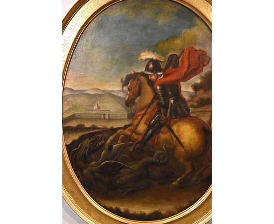Saint George slays the Dragon, Follower of Raffaello Sanzio (Urbino, 1483 – Rome, 1520), 17th-18th century