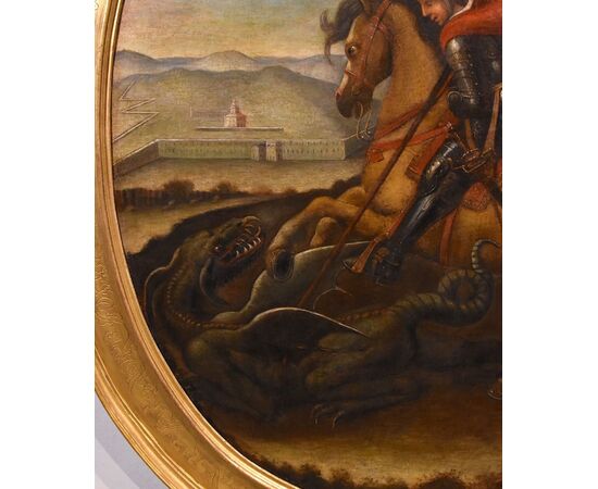 Saint George slays the Dragon, Follower of Raffaello Sanzio (Urbino, 1483 – Rome, 1520), 17th-18th century