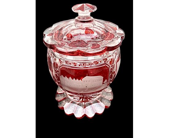 Crystal layered and cut glass - box. Bohemia