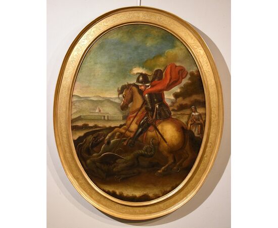 Saint George slays the Dragon, Follower of Raffaello Sanzio (Urbino, 1483 – Rome, 1520), 17th-18th century