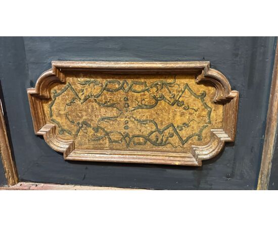 PTL447 - Lacquered and painted door with frame, 18th century, opening size cm W 93 x H 216