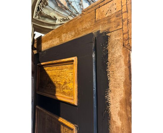 PTL447 - Lacquered and painted door with frame, 18th century, opening size cm W 93 x H 216