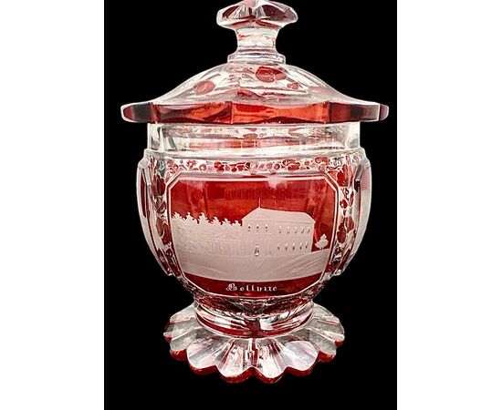 Crystal layered and cut glass - box. Bohemia