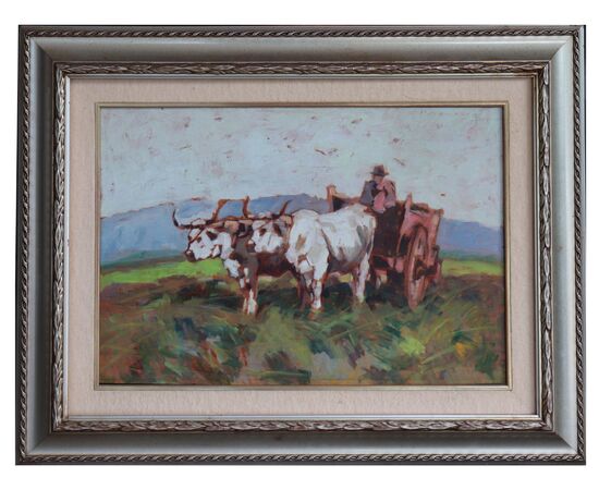 Carlo Domenici - (Livorno 1897 - 1981) Carro con buoi