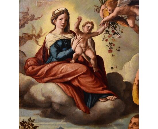 Madonna with Child, Saint James and the donor, Ippolito Scarsella, known as Lo Scarsellino (Ferrara 1550 - 1620) workshop