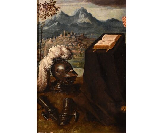 Madonna with Child, Saint James and the donor, Ippolito Scarsella, known as Lo Scarsellino (Ferrara 1550 - 1620) workshop