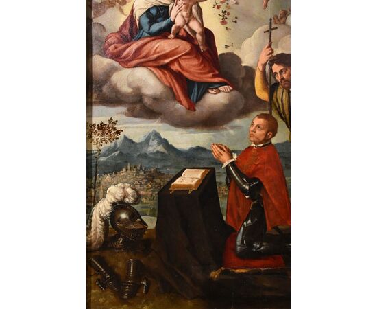 Madonna with Child, Saint James and the donor, Ippolito Scarsella, known as Lo Scarsellino (Ferrara 1550 - 1620) workshop