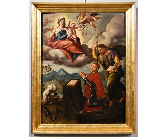 Madonna with Child, Saint James and the donor, Ippolito Scarsella, known as Lo Scarsellino (Ferrara 1550 - 1620) workshop