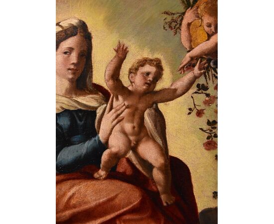 Madonna with Child, Saint James and the donor, Ippolito Scarsella, known as Lo Scarsellino (Ferrara 1550 - 1620) workshop