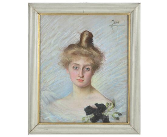 19th-century pastel portrait of a girl with a chignon - O/6049