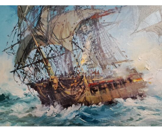 Norberto Martini, Battaglia in alto mare, olio su tela