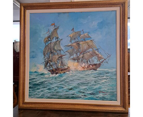 Norberto Martini, Battaglia in alto mare, olio su tela