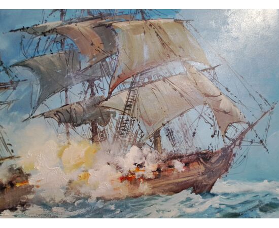 Norberto Martini, Battaglia in alto mare, olio su tela