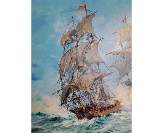 Norberto Martini, Battaglia in alto mare, olio su tela