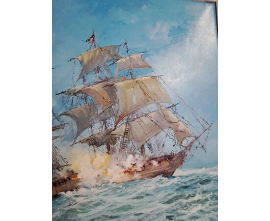 Norberto Martini, Battaglia in alto mare, olio su tela