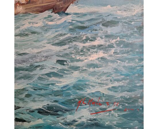 Norberto Martini, Battaglia in alto mare, olio su tela