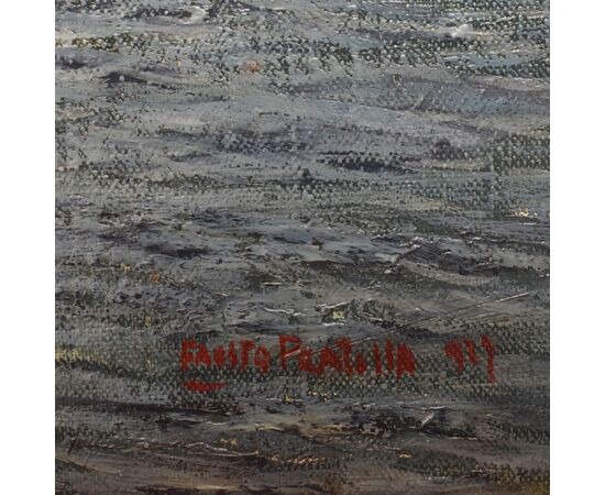 DIPINTI ANTICHI ITALIANI, FAUSTO PRATELLA, MARINA AL TRAMONTO, OLIO SU TELA, PITTORI DEL 900. (QM688)