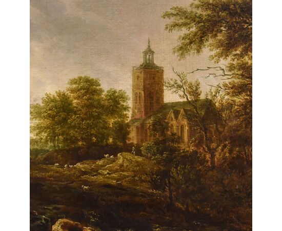 Paesaggio boscoso con cascata, Jacob van Ruisdael (Haarlem 1628 - Amsterdam 1682) attribuibile